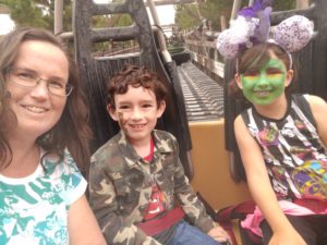 Going up the first lift hill on Disney California Adventure's Grizzly River Run attraction