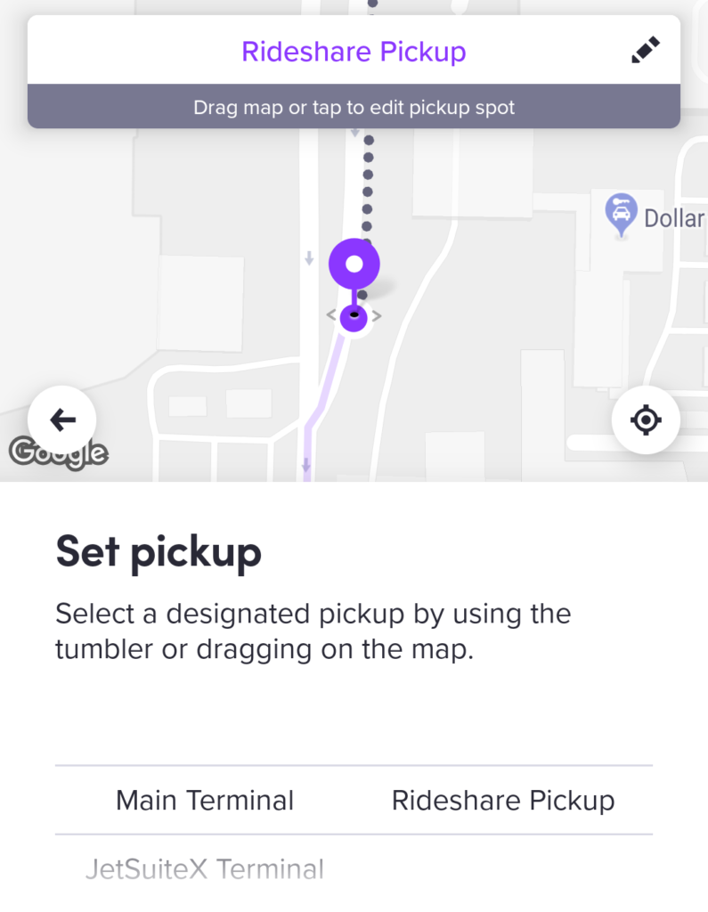 Setting a pickup location in the Lyft app