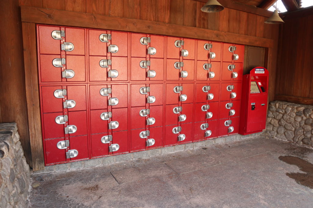 Free lockers next to Grizzly River Run at Disney California Adventure.