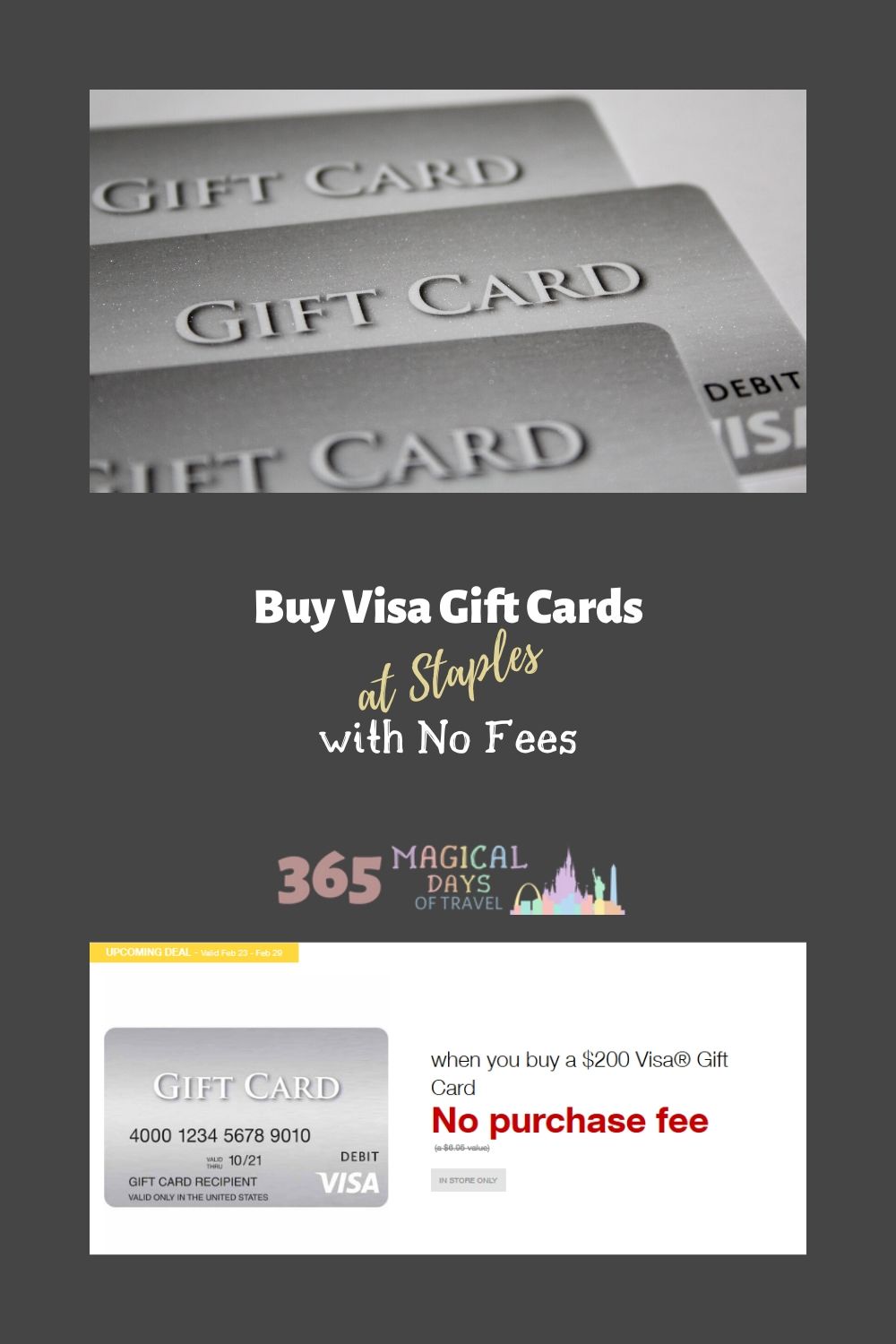 No Fee Visa Gift Cards at Staples 365 Magical Days of Travel